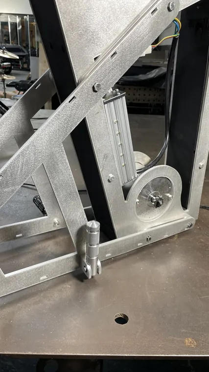 Close-up of the aluminum frame with the motor mounted in place.